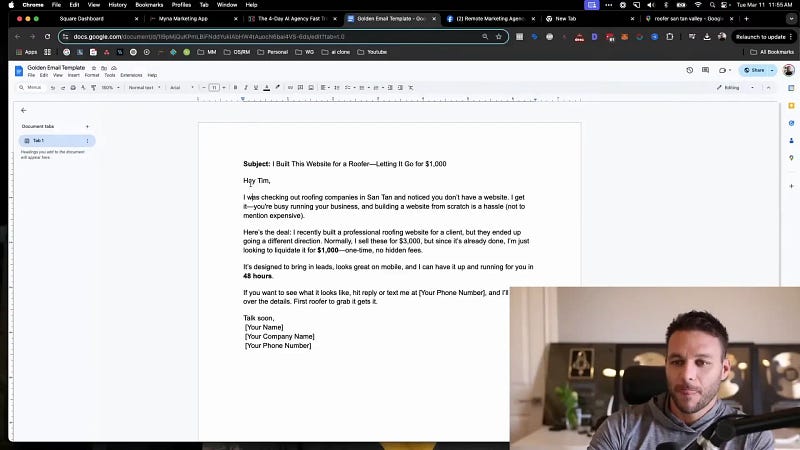 Golden email template example on screen