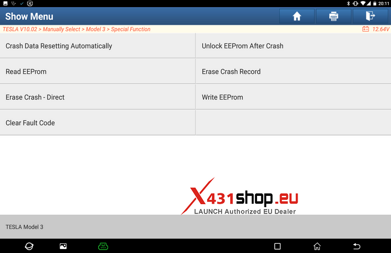 LAUNCH X431 Resets Tesla Model 3 Airbag Data