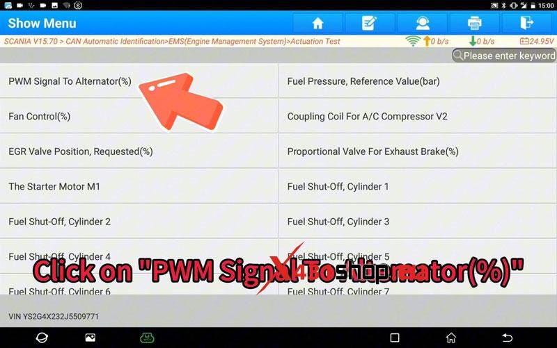 LAUNCH X431 PAD5 Elite Scania PWM Signal to Altemator Test