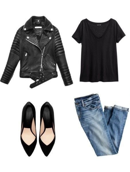 Flats, Jeans, Black Tee & Jacket