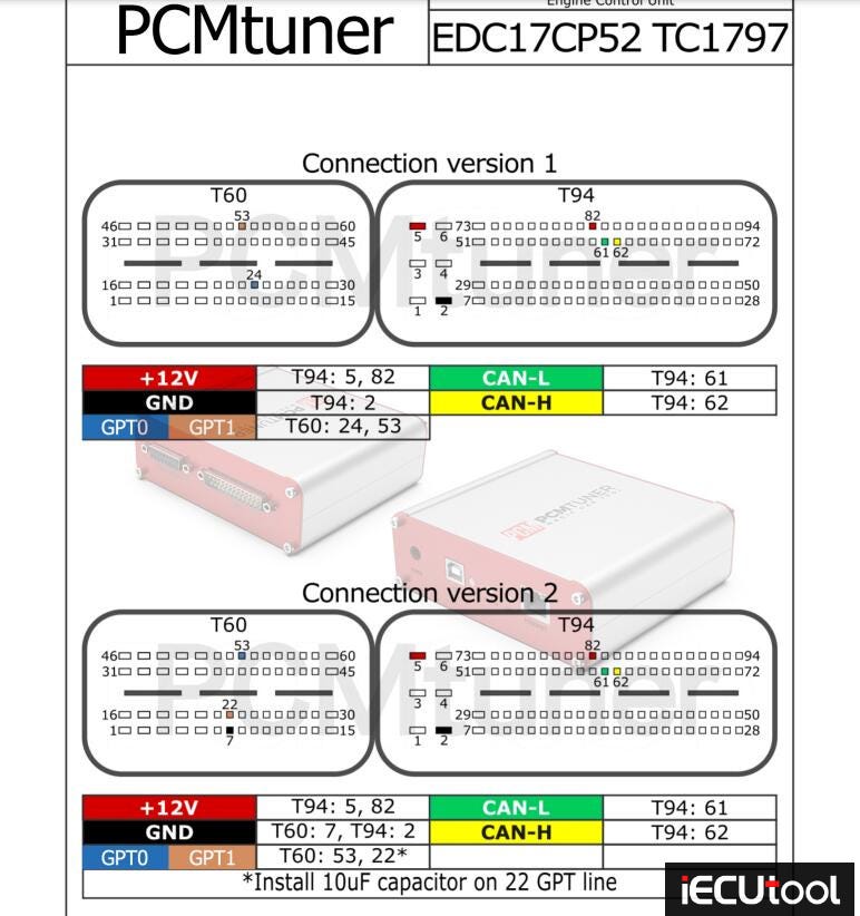 PCMtuner module 71 reads Fiat Ducato EDC17CP52 ECU on Bench