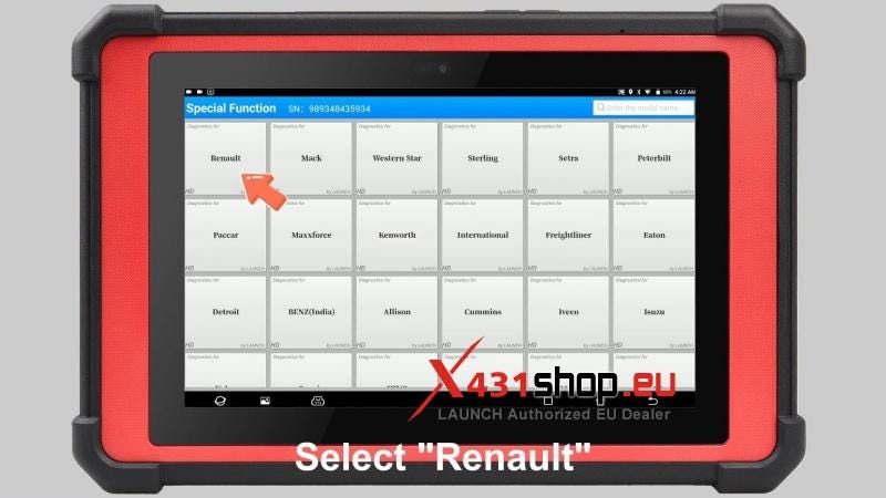 LAUNCH X431 PAD V Elite Renault Truck Oil Maintenane Reset