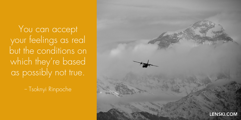 You can accept your feelings as real but the conditions on which they’re based as possibly not true. - Tsoknkyi Rinpoche