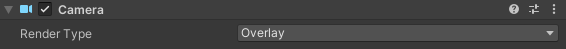 Unity Inspector showing a new camera with Render Type set to Overlay for UI rendering