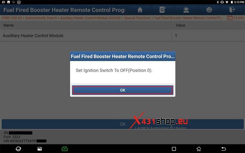 LAUNCH X431 PAD V フォード燃料ブースターヒーターのプログラミング