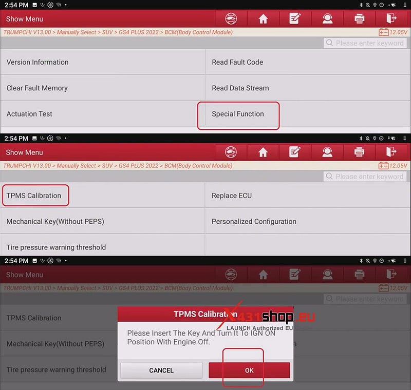 LAUNCH X431 Tool_TPMS Calibration on Trumpchi GS4 PLUS