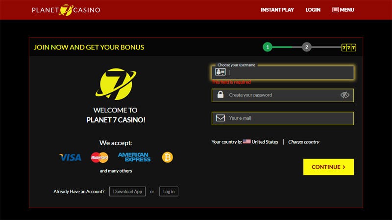 Planet 7 no deposit free spin