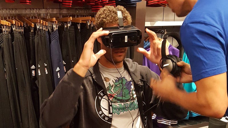 Brook Lopez dives into VR at the @NBASTORE. Watch here: