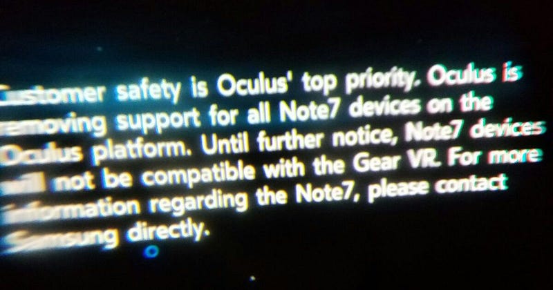 Oculus disables Gear VR app on Samsung's Galaxy Note 7