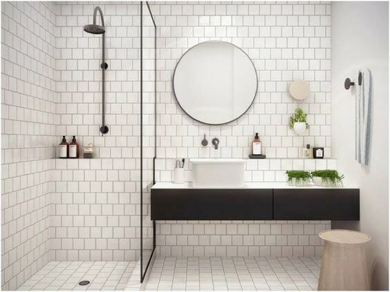 White tiled Scandinavian bathroom