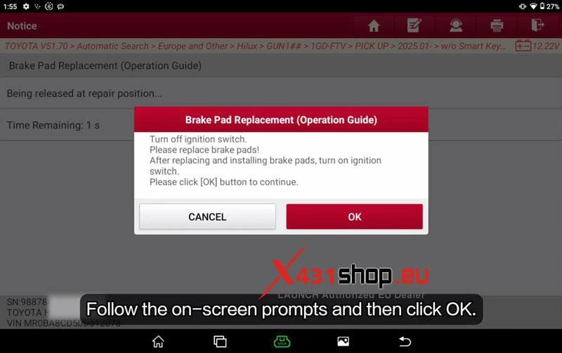 LAUNCH X431 V+ HD_Replace 2025 Toyota Hilux Brake Pads