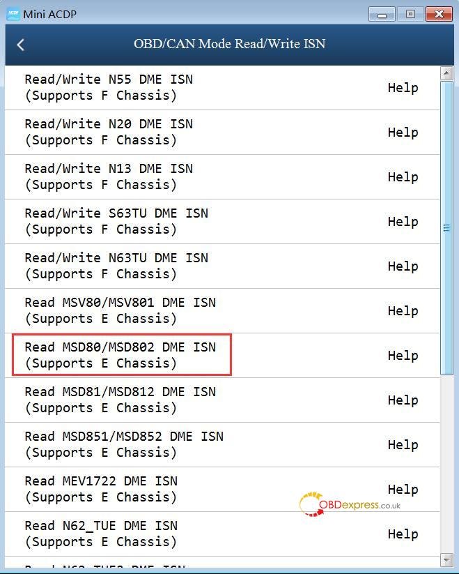 Yanhua ACDP Mini Read Write MSD80 / MSD802 DME ISN