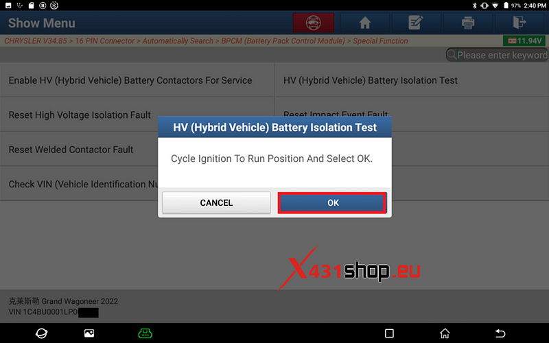 LAUNCH-X431 HV battery isolation test