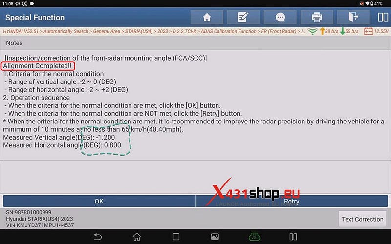 LAUNCH X431 PAD_Front Radar ADAS Calibration on Hyundai Staria