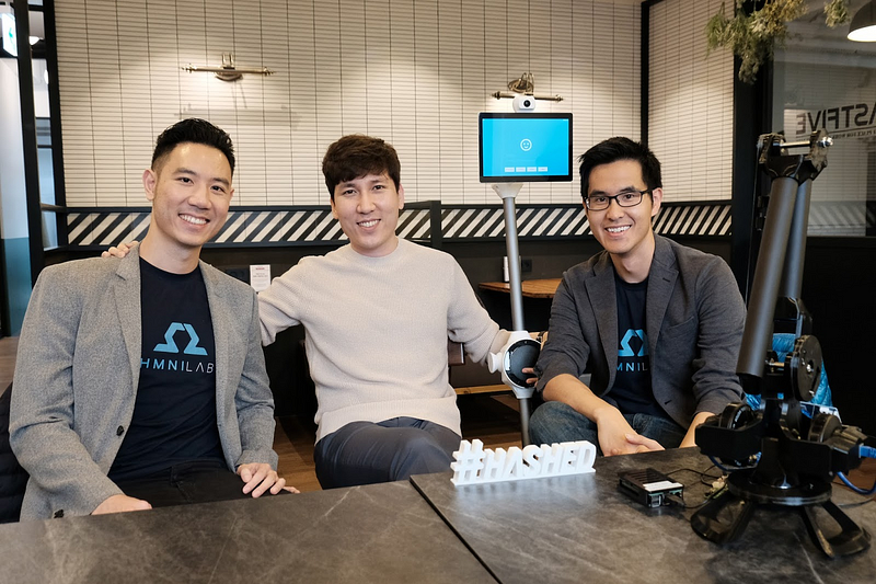 Thuc Vu (left), Simon Kim (co-founder and partner at HASHED, middle), and Jared Go (Co-founder of OhmniLabs and Kambria, right)