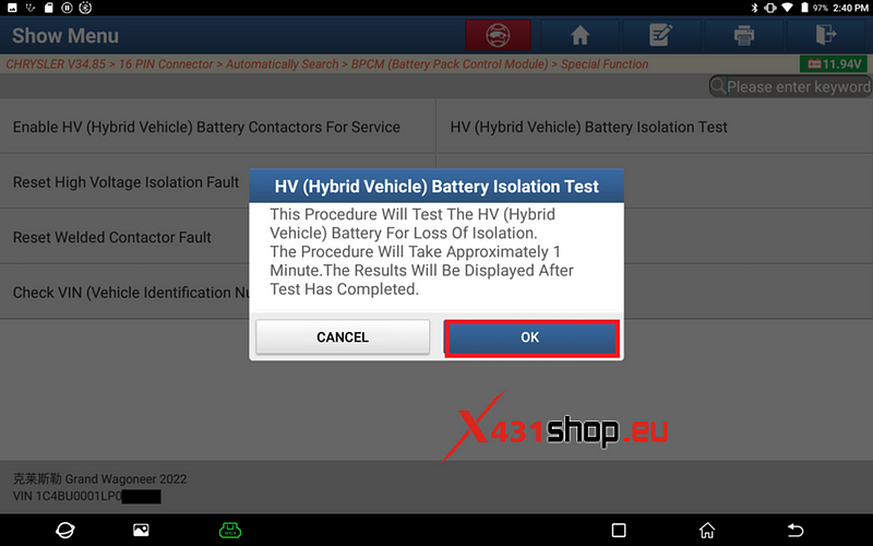 LAUNCH-X431 HV battery isolation test