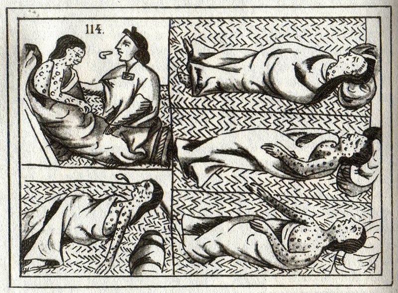 16th century Aztec drawing of smallpox victims