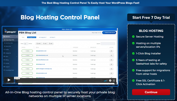 blog hosting control panel