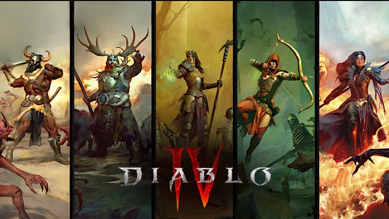 A picture of all 5 Diablo 4 classes