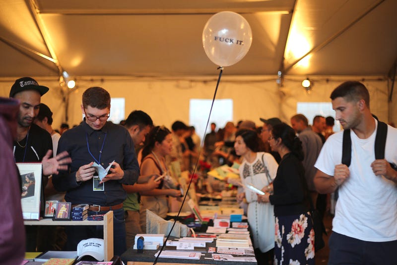 The Art Book Fair's Zine Tent, filled with art books, prints, zines, and more from some of the best independent publishers in the world.