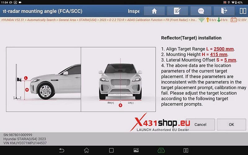 LAUNCH X431 PAD_Front Radar ADAS Calibration on Hyundai Staria