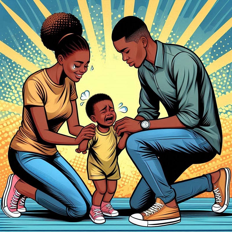 two parents support their crying child