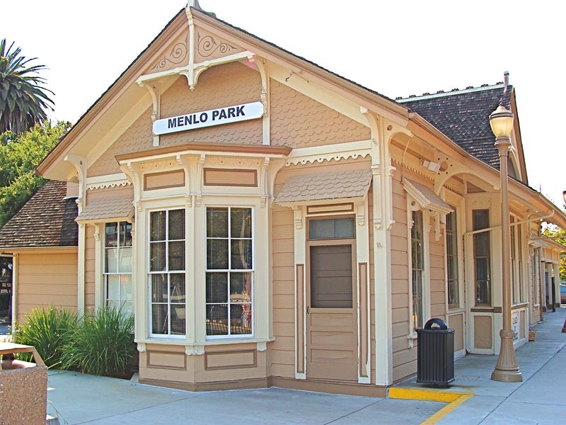 The Victorian-styled Menlo Park train station offers access to neighboring cities.