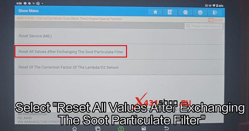 LAUNCH X431 PAD V ELITE_MAN TGMトラック PDF 値のリセット