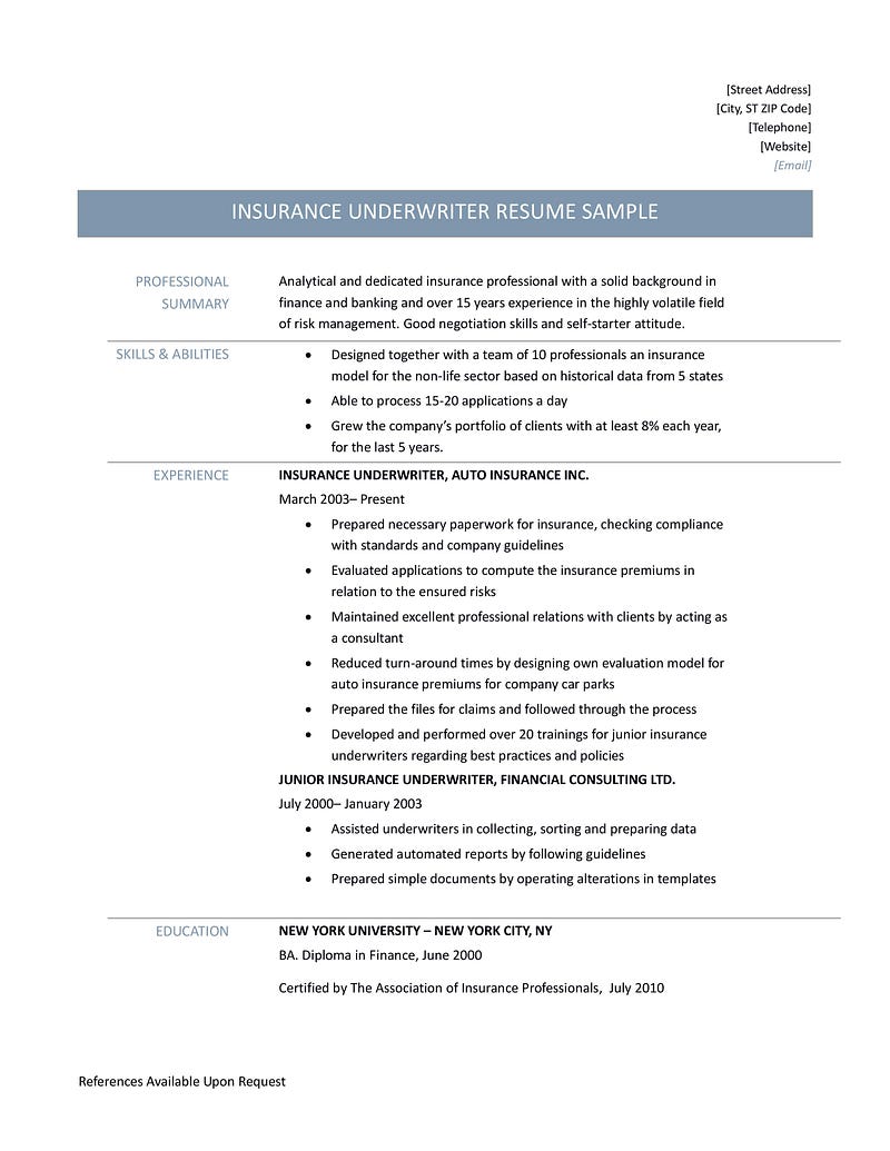 job description for an insurance underwriter