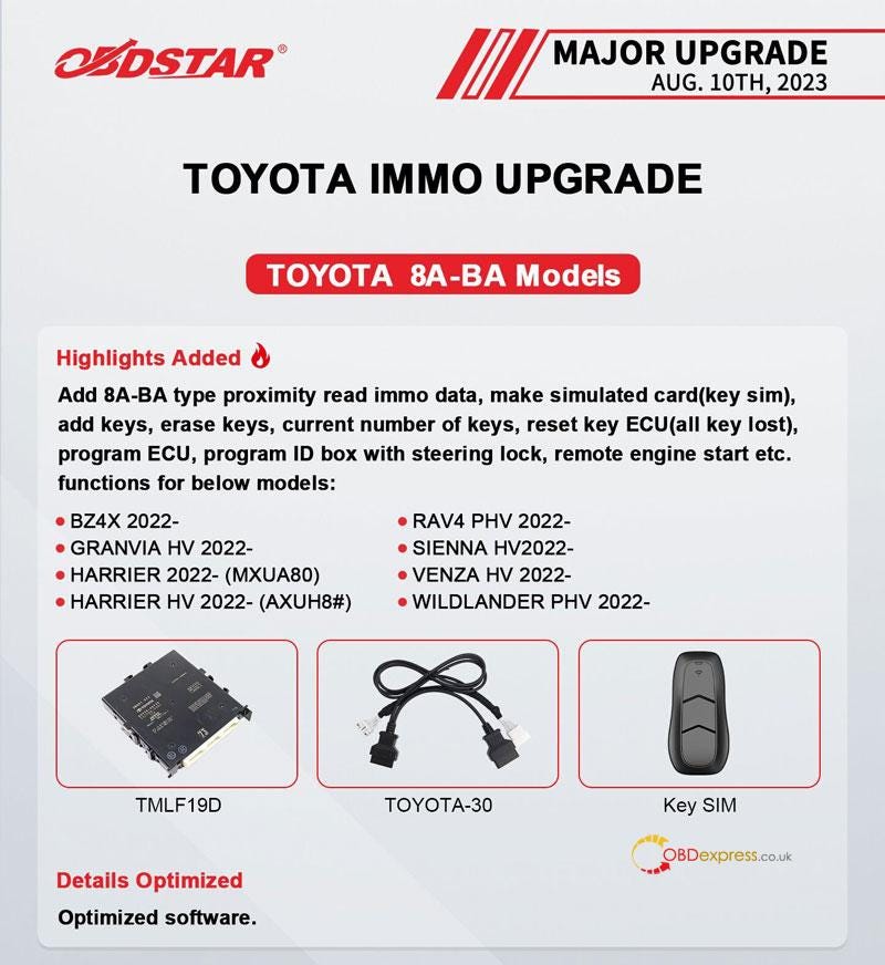 کلید شبیه سازی شده Obdstar X300 DP Plus Make 2022+ Toyota 8A-BA