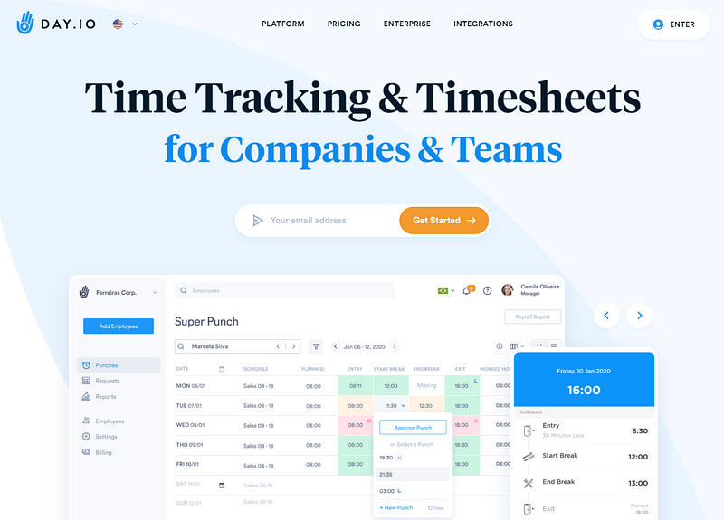 Day.io website - Best for Budget Tracking in Jira with an Emphasis on Time Tracking