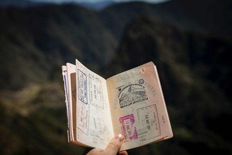 Hand holding a passport