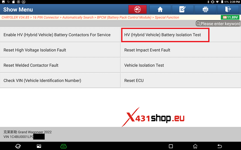 LAUNCH-X431 HV battery isolation test