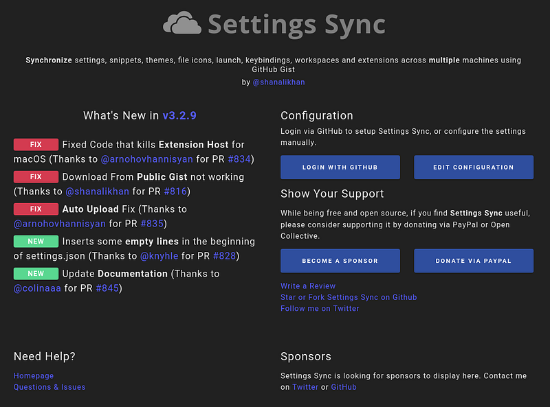 Settings Sync extension in Visual Studio Code