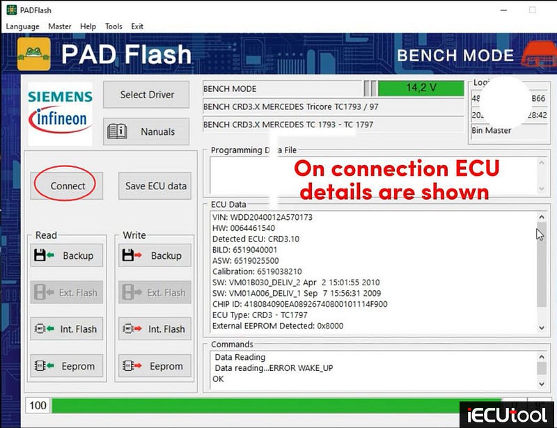 PADFlash Read and Write Benz CRD3.10 ECU via OBD and Bench