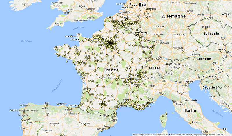 Carte des organismes publics enregistrés