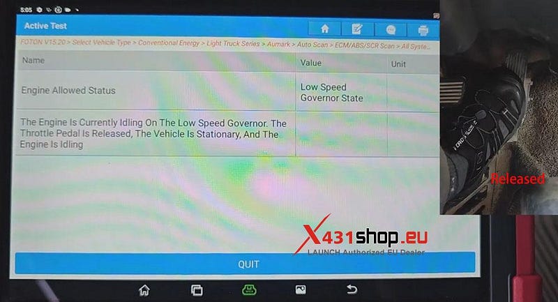 LAUNCH X431 PAD HD_Engine State Test on 2020 Foton Aumark