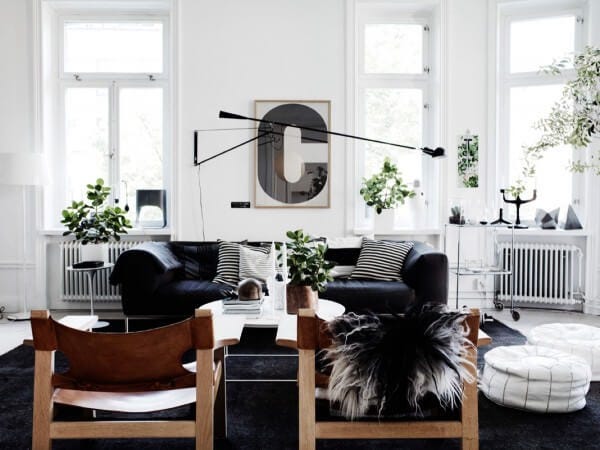Black fur Scandinavian interior