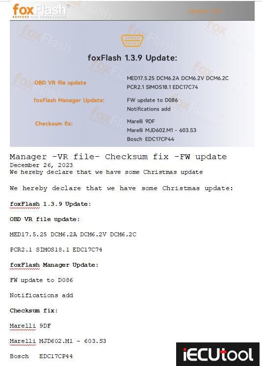 Foxflash 1.3.9 Manage VR Checksum Update