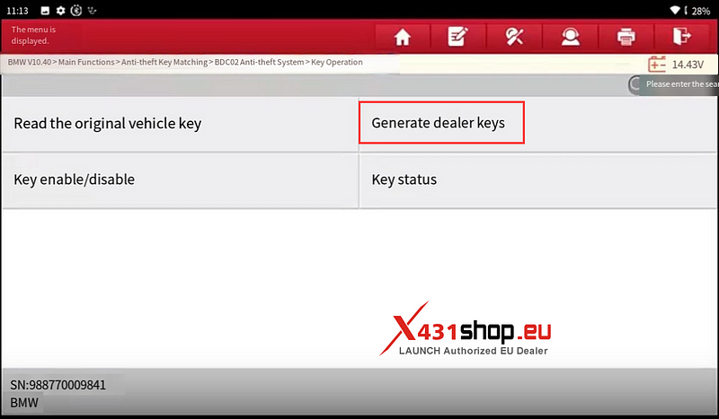LAUNCH X431 IMMO Tool Add BMW BDC2 key