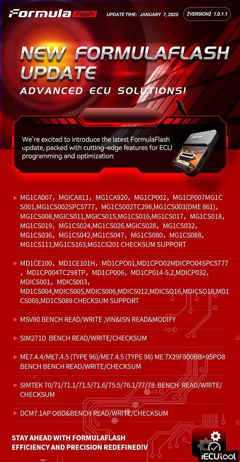 FormulaFlash V1.0.1.1 Update DCM7.1AP OBD Bench Mode