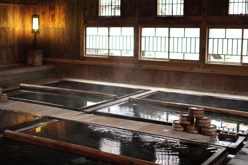 Wooden baths at a regional hot spring town