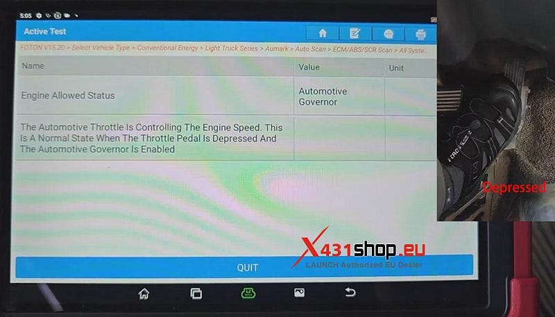 LAUNCH X431 PAD HD_Engine State Test on 2020 Foton Aumark