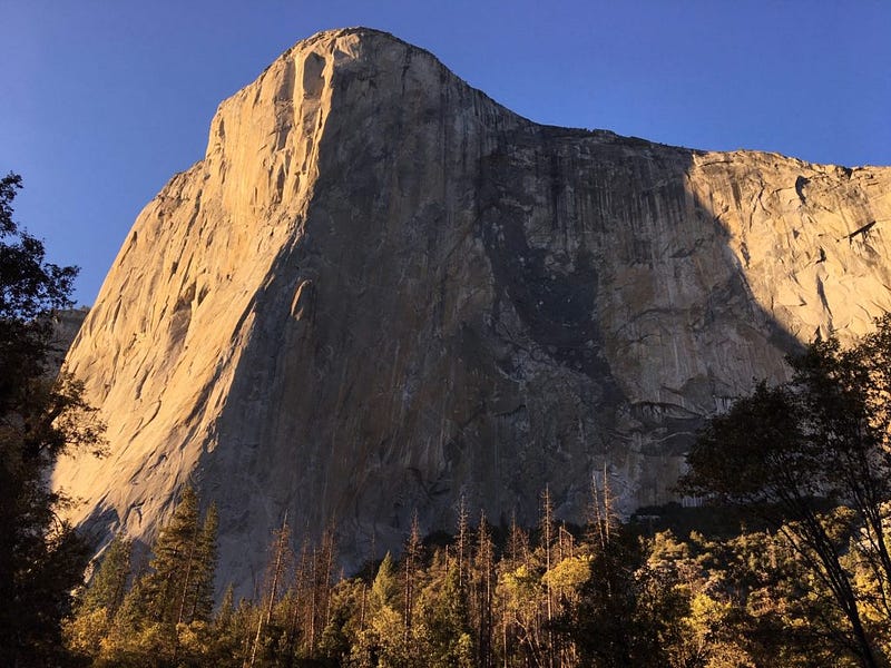 The 3,000' granite wall El Capitan, as see from Yosemite Valley