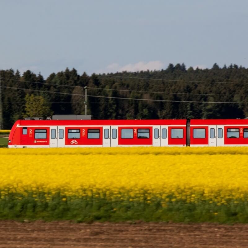 German train travelling from Munich to Neuschwanstein Castle