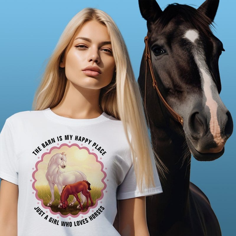 White Horse Foal in Pasture Customizable T-Shirt