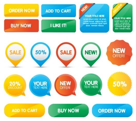 So bright and clickable! Buttons via Freepik.