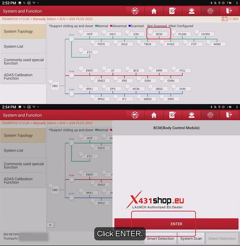 LAUNCH X431 Tool_TPMS Calibration on Trumpchi GS4 PLUS