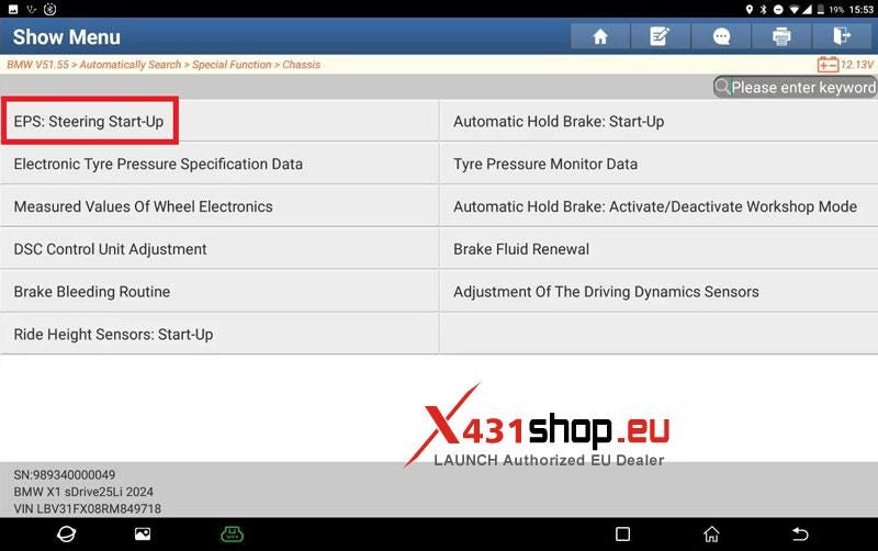 LAUNCH X431 PAD V Perform 2024 BMW U12  EPS Start-Up