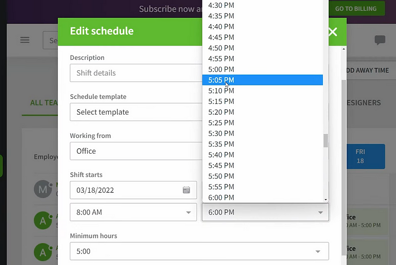 editing a schedule on DeskTime - productivity tracker